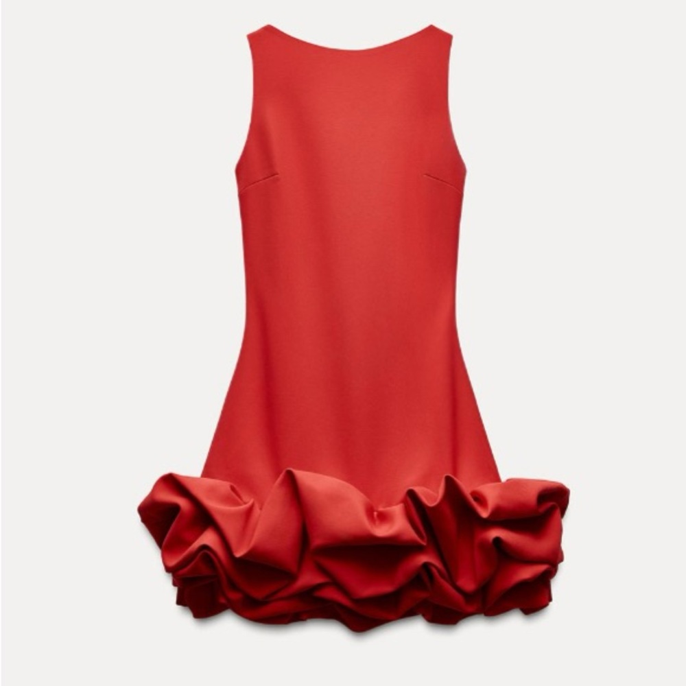 Zara Puff Hem Jumpsuit in Bright Red